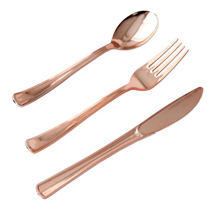 cw-10-pcs-foil-gold-roes-plastic-cutlery-set-cutlery-set-dinner-fork-birthday-household-supplies