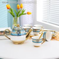 ■☁Yizhan224080 Europeu Bule De Café Cerâmica Com Filtro Chá Chalosso Chinina Copo Colher Dourada Conjunto Coffeeware Teaware