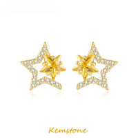 Kemstone S925ชุบเงินแวววาวลูกบาศก์เพทายสีเหลืองคริสตัลดาวต่างหูตุ้มหูเครื่องประดับสำหรับผู้หญิงของขวัญ