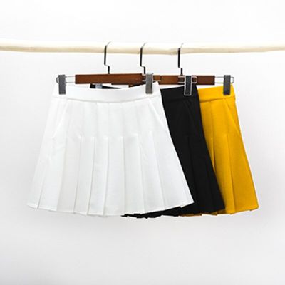 ‘；’ Pockets Elastic Waist Pleated Skirt Casual Kawaii A-Line Plaid Black Tennis Japanese School Uniform For Girls Falda  Mujer