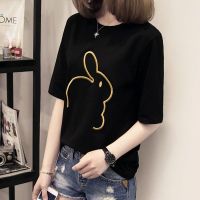 Cotton 2023 Summer New Short Sleeve Womens Loose Korean T-shirt Top Womens Black T-shirt Womens Half Sleeve Womens Fashion