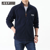 JEEP SPIRIT ฤดูใบไม้ร่วงและฤดูหนาวใหม่ผู้ชาย Polar Fleece Jacket หลวมเสื้อกันหนาวผู้ชายกลางแจ้งสีทึบขนแกะชาย Jacket