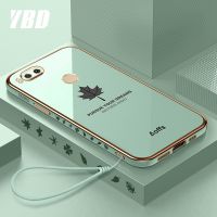 YBD เคสมือถือชุบโลหะขอบตรง สำหรับ Xiaomi A1 5X A2 6X เคสป้องกันกล้องที่แม่นยำใบเมเปิลเคสกันกระแทกพิมพ์ลายพร้อมฟรีสายคล้อง