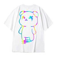 Oversize t shirts Cartoon Bear Print Reflective Rainbow T Shirts Harajuku Streetwear Top Tees Cotton Casual Half Sleeve Clothing