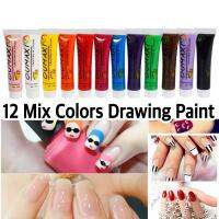 ?สีเพ้นท์เล็บกล่อง12สี สีเพ้นท์แบบไม่ต้องอบ