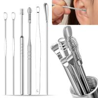 【YF】 6/7Pcs Stainless Steel Earwax Collector Spiral Turn Ear Stick Cleaning Swab Reusable Portable Cleaner Wax Removal Tool