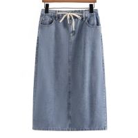 Plus Size Women Denim Skirts Oversized Curve Clothes Vintage Classic Thin Slim High Waist Back Split Bottoms Summer 2023