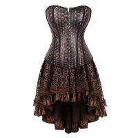 【LZ】♣  Crânio gótico impressão Faux Leather Corset Dress Steampunk Bustiers Top com Lace Floral Saia Set Clubwear das meninas S-6XL