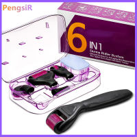 【PengsiZ】6 in 1 Microneedle Derma Roller Kit 0.5mm 1.0mm 1.5mm 2.0mm Titanium Microneedling Roller for Face Microneedle Rollers Derma Rolling Home Skin Care Treatment Rejuvenate Skin Treat Acne Scar Reduce Signs of Aging Dermaroller Set