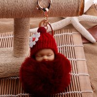 【YF】♟▲ﺴ  Sleeping Baby KeyChains Fluffy pom Faux Fur Keychains