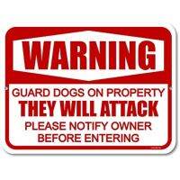 Honey Dew Gifts Dog Sign Warning Guard Dogs on Property 9 inch by Metal Aluminum Beware of Dog Signs for Fence