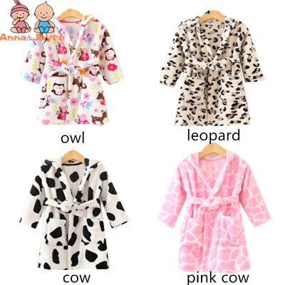Baby Flannel Robe Bathrobes Kids Cartoon Sleepwear Hooded Baby Robes Boys Girls Pajamas Thickening Home Clothing