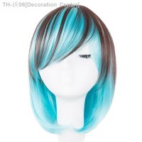 Short Wig Fei-Show Synthetic Heat Resistant Fiber Wavy Inclined Bangs Hair Brown and Blue Costume Cos-play Salon Party Hairpiece [ Hot sell ] Decoration Center