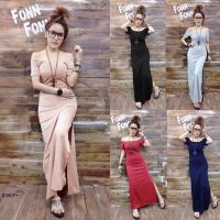 J8392 Maxi Dress แม็กซี่เดรส ปาดไหล่ ผ่าข้าง off the shoulder maxi dress, side slit