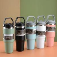 【CW】Coffee Mug With Lid Large Capacity Vacuum Insulated Tumblers Portable Travel Mug With Handle Easy Carrying Ustensils For Picnics