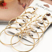 SZWL 6 Pairs Women Fashion Simple Rock Exaggeration Circle Hoop Earrings Set Punk Hoop Earrings