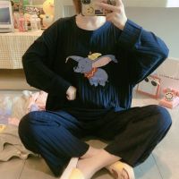 Dumbo Cute Pijama Ladies Pajama Set Fashion Striped Sleepwear Home Suits Loose Soft Homewear Top and Sheer Pants Suit