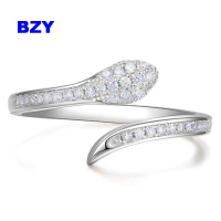 BZY แหวนงูโค้งปรับได้สีเงิน,แหวนคริสตัลเพทายสีเขียวสำหรับผู้หญิงขายส่งเครื่องประดับ