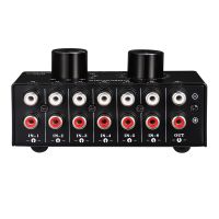 6 Input 1 Output Switcher Audio Source Selection Switcher RCA Audio Input Signal Selector Switch with Volume Adjustment and Manual Switch