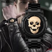 Fashion European and cool ghost watch mens steel belt quartz new skull fashion niche personality