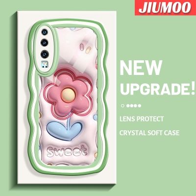 เคส JIUMOO สำหรับ Huawei P30 P30 Pro P30 Lite แฟชั่นลายดอกไม้สีครีมคลื่นเคสโทรศัพท์โปร่งใสกล้องกันกระแทกเคสใสนุ่มป้องกันซิลิโคนง่าย