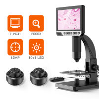 7 Inch Display 2000X Digital Microscope 12 Million Pixel Microscope Low High Magnification Dual Lens Photo Video Taking Storage with 11 LED Lights 10 Languages Optional