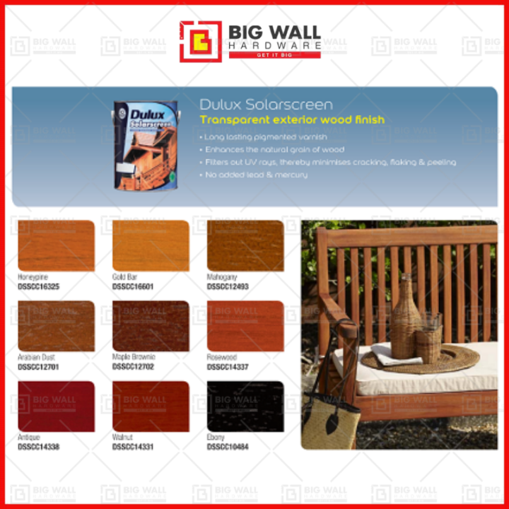 1L/5L ICI Dulux Solarscreen Transparent Exterior Wood Stain Finish Cat Syelek Varnish Big Wall