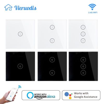 EU/UK Smart Light touch Switch 1/2/3 Gang wall switch Touch/WiFi/Voice/APP Smart Home controller Works with Alexa/Google home