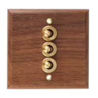 2X Retro American Industrial Style Light Switch Socket,Solid Wood Brass Toggle Switch Plate,Antique Home Stay Switch(3)