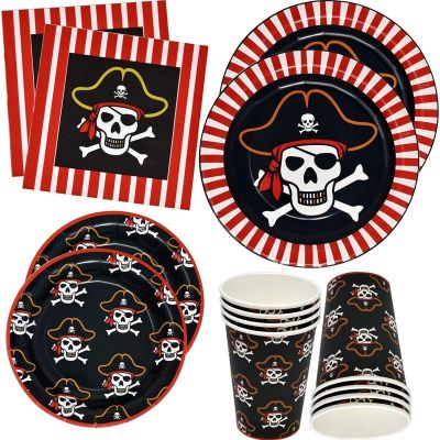 【CW】☞ↂ✻  Pirate Supplies Cutlery Set Disposable Paper Plates Cups Childrens Birthday