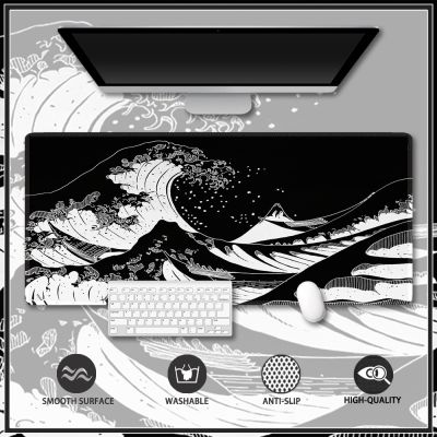 Black Great Wave Mouse pad Large Gaming Mouse Pad Oversized Stitched Edge Deskpad Extended Mousepad