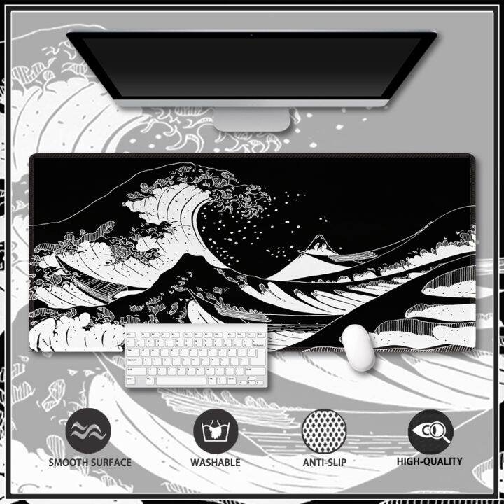 black-great-wave-mouse-pad-large-gaming-mouse-pad-oversized-stitched-edge-deskpad-extended-mousepad