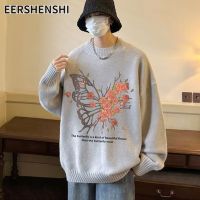 EERSHENSHI เสื้อสเวตเตอร์ผู้ชายอินเทรนด์สไตล์ยุโรปและอเมริกันฤดูใบไม้ร่วงและฤดูหนาวใหม่วินเทจพิมพ์ลายเสื้อกันหนาวแบบถักลำลองทรงหลวม