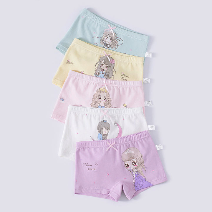 พร้อมส่งจากไทย-กางเกงในเด็กหญิงแพค-5ตัว-บ็อกเซอร์เด็กผู้หญิงสีสันสดใสผ้าระบายเหงื่อ-a706
