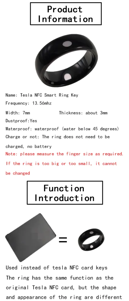 Tesla Smart Ring Accessories: Ceramic Ring for Model 3/Y/S/X to replace key  card key fob. (13, Black)