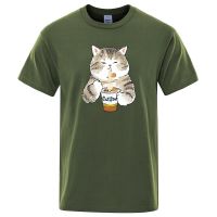 Cat Eating Instant Noodles Printing Mens Tshirt Comfortable Tshirt Sxxxl Clothes Soft T Shirts Gildan