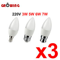 3ชิ้น Led เทียนหลอดไฟ C37 3วัตต์5วัตต์6วัตต์7วัตต์ E14 E27 B22 AC220v-240v 3000พัน4000พัน6000พันสำหรับตกแต่งบ้านโคมไฟ