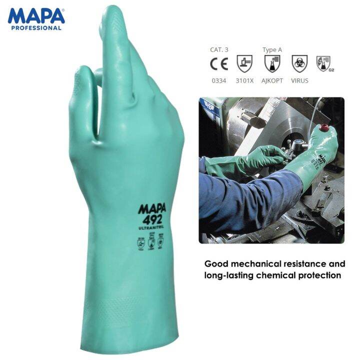 【CW】10 Pairs MAPA Chemical Nitrile Reusable Gloves Acid Alkali