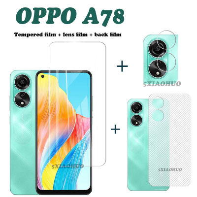 OPPO A78กระจกความเป็นส่วนตัวด้านฟิล์มหลังคาร์บอนไฟเบอร์ฟิล์มกันรอย OPPO ปกป้องหน้าจอ3In1เลนส์กล้องถ่ายรูปแบบด้านคลุมทั้งหมด