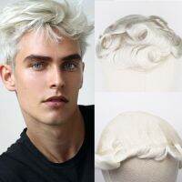 YY Wigs 60R Blonde Human Hair Toupee Men Swiss Lace Men Toupee Remy Hair Replacement System 6 Inch Curly 8x10 Hairpiece White ของขวัญ ของขวัญ