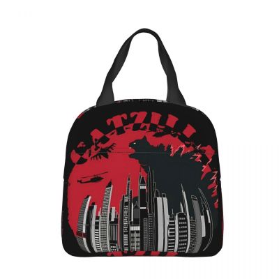 ■□◑ Catzilla Red Lunch Bag box Catzilla Monsters Kitten Children Aluminum Bag Foil Portable Lunchbox