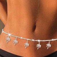 （HOT） European and maple leaf crystal waist chain beach bikini body full of rhinestones