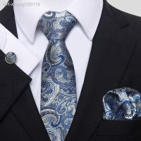 Great Quality 100 Silk Tie Hanky Cufflink Set For Men Necktie Purple hombre Formal Clothing Paisley