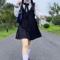 Japanese fashion JK Uniform College Style Bandage High Waist Slim Short Pleated Sleeveless Strap Dress school uniform