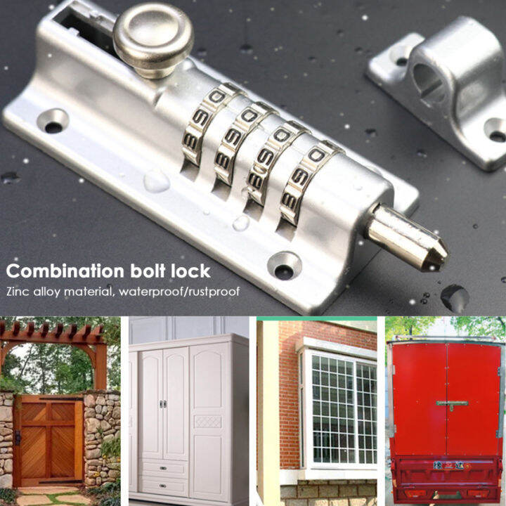 4 Unique Combination Locking Bolt, Heavy Duty Sliding Lockable Padbolt