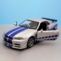 {AhQ ornaments} JKM 1/36 Skyline GTR R34รถสปอร์ตของเล่นโลหะผสมหล่อโลหะดึงกลับของขวัญเด็กของเล่นยานพาหนะสำหรับตกแต่ง