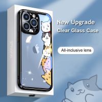 ❏✙☾ ip13 Pained frame fashion cat cartoon Tempered Glass Case Cover For iPhone 13 13 Pro Max 13 mini shockproof phone glass cases