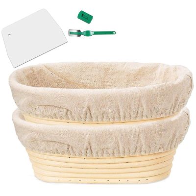 Banneton Proofing Basket Set - Artisan Sourdough Bread Bakery Basket,Dough Scraper/Cutter &amp; Brotform Cloth Liner