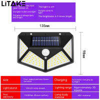 100leds ไฟแสงอาทิตย์กลางแจ้ง1200Mah แบตเตอรี่ลิเธียม120องศาเซ็นเซอร์วัดรังสีอินฟาเรดโคมไฟผนังส่องสว่าง