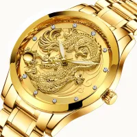 ---Fashion mens watch238814❇ Fei wave brand watch male non mechanical watch waterproof noctilucent quartz ultra-thin strip golden dragon fashion